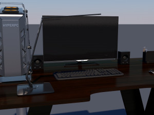 table with computer and accessories low-poly 3D Model