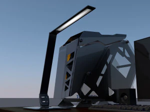 table with computer and accessories low-poly 3D Model