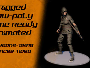 궁수 여자 조작된 애니메이션 저폴리 3D 모델