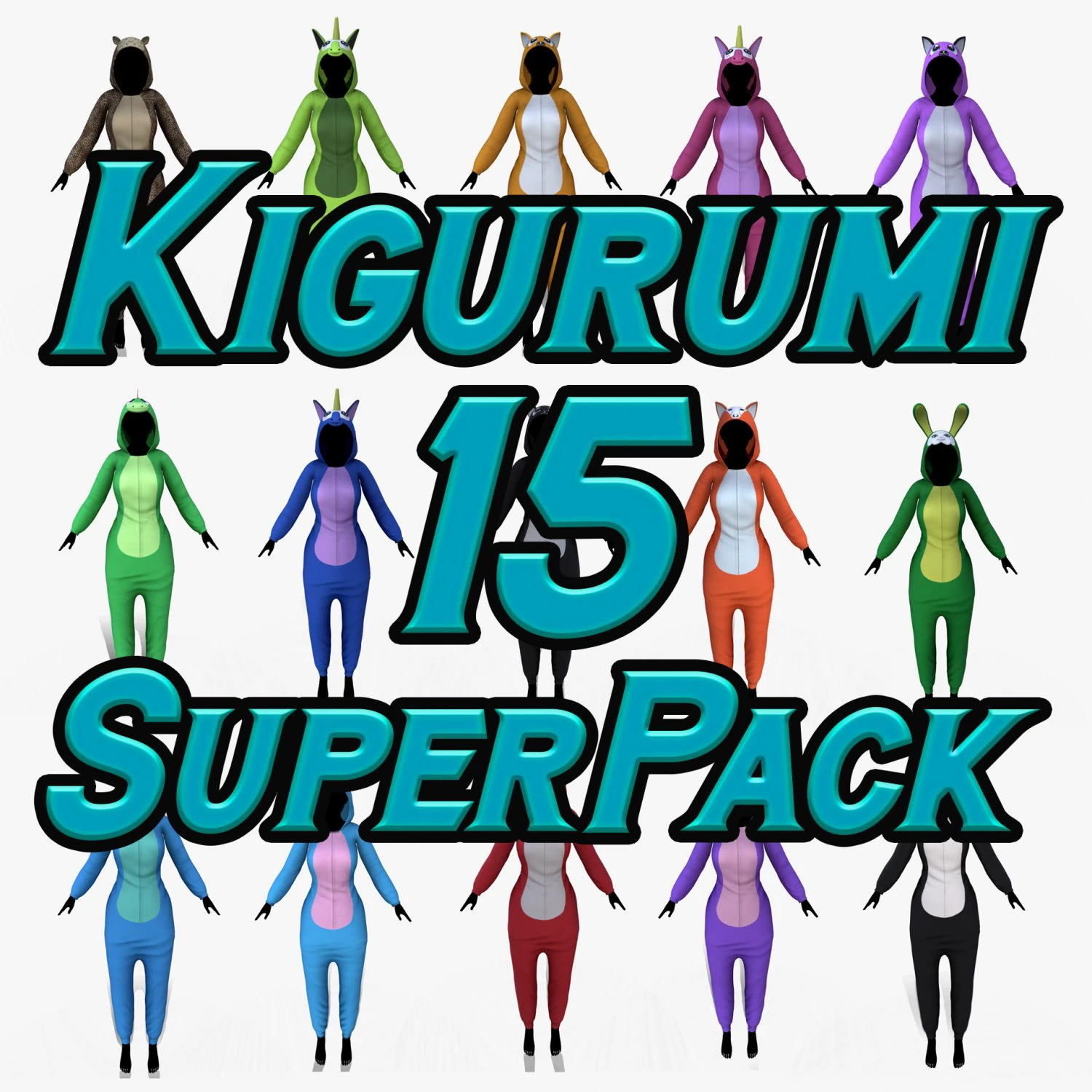 collection kigurumi superpack 15 3D Model .c4d .max .obj .3ds .fbx .stl .blend