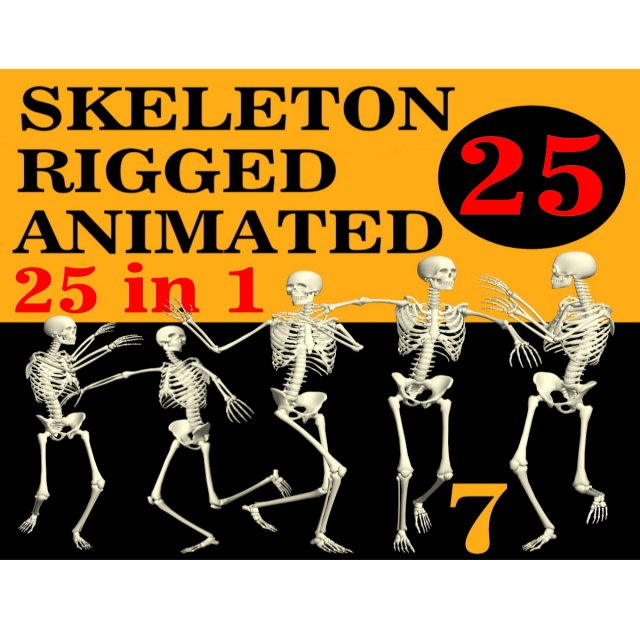 Skeleton Rigged 3D Animations Set 7 - 25 in 1 3D Model .c4d .max .obj .3ds .fbx .stl .blend 