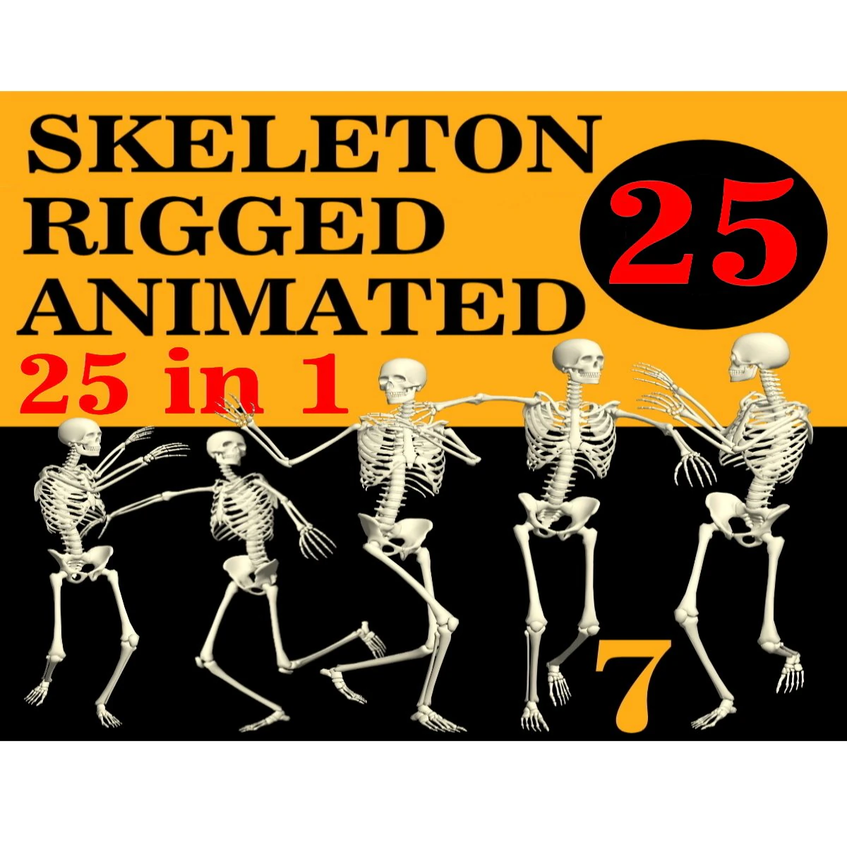 Skeleton Rigged 3D Animations Set 7 - 25 in 1 3D Model .c4d .max .obj .3ds .fbx .stl .blend
