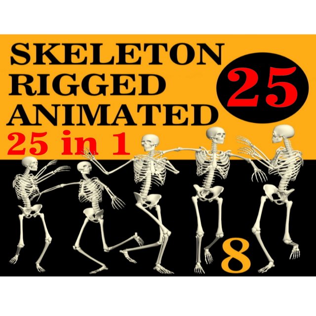 Skeleton Rigged 3D Animations Set 8 - 25 in 1 Model 3D .c4d .max .obj .3ds .fbx .stl .blend 