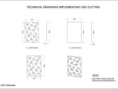 Wooden partition decorated with dragonfly patterns CNC 3D Print Model