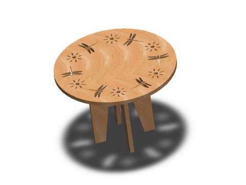 Round wooden table with dragonfly pattern 3D-Druckmodell