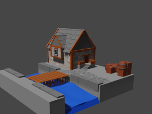 building on the river bank 3D 模型