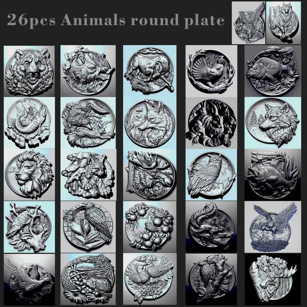 26pcs animal plate set 3d relief for vectric and artcam applications 3D Model .c4d .max .obj .3ds .fbx .stl .blend