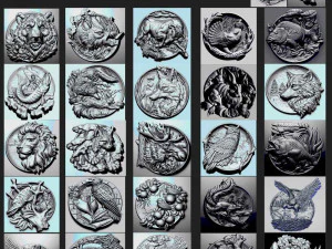 26-częściowy zestaw talerzy ze zwierzętami z reliefem 3D do zastosowań Vectric i Artcam Model 3D