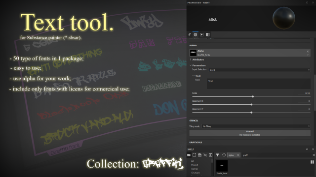 text tool for substance painter graffiti Texturas CG .c4d .max .obj .3ds .fbx .stl .blend 