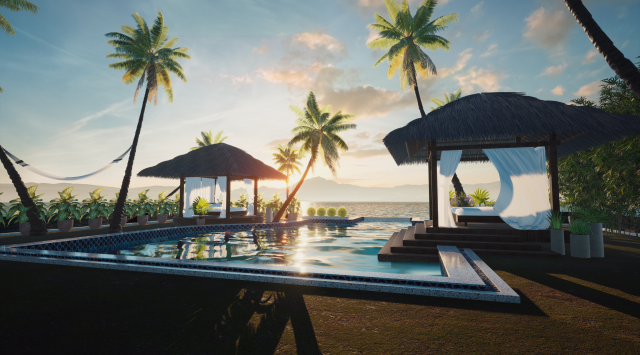 exterior beach resort scene file Model 3D .c4d .max .obj .3ds .fbx .stl .blend 