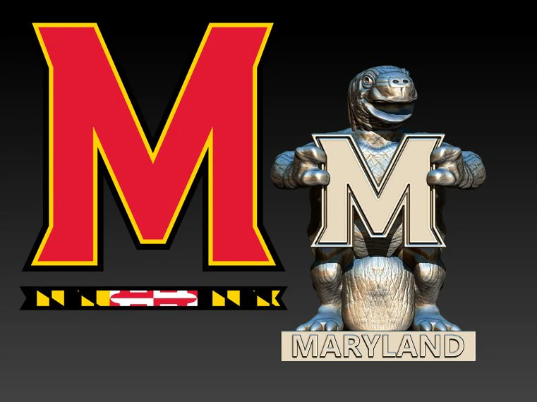 UNIVERSITY OF MARYLAND MASCOT - TURTLE M LOGO 3D Print Model .c4d .max .obj .3ds .fbx .stl .blend 