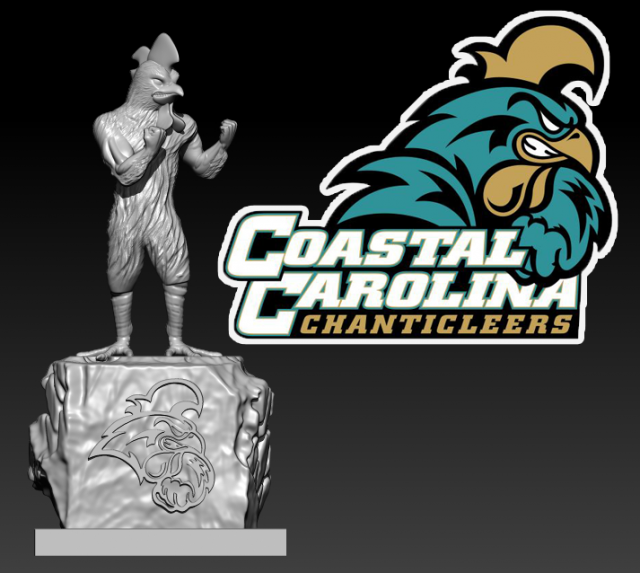 COASTAL CAROLINA UNIVERSITY CHANTICLEER MASCOT STATUE DECOR - NCAA 3D-printmodel .c4d .max .obj .3ds .fbx .stl .blend 