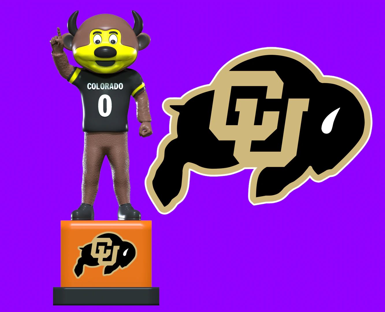 NCAA - Chip The Buffalo mascot - Ralphie the Buffalo - 3d print 3D Print Model .c4d .max .obj .3ds .fbx .stl .blend 