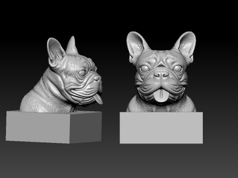 Head French bulldog - Dog head - statue - 3D print 3D-printmodel