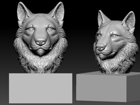 Gray wolf bust - Woft head model - 3D print 3D 打印模型