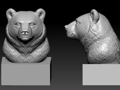 Brown bear Bust - Bear head model - 3D print 3Dプリントモデル