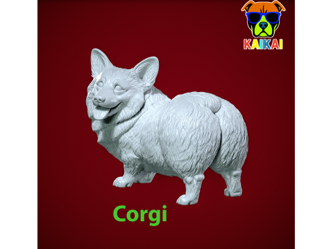 Welsh Corgi dog staute - tailless corgi dog model - 3D print 3Dプリントモデル