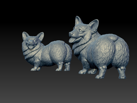 Welsh Corgi dog staute - tailless corgi dog model - 3D print 3Dプリントモデル