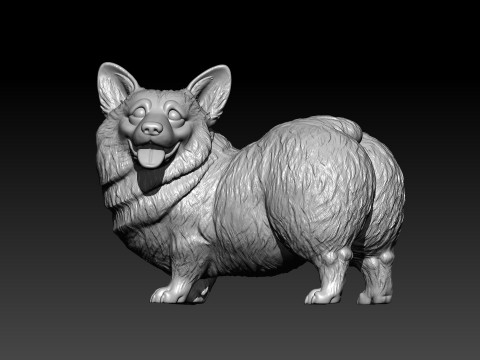 Welsh Corgi dog staute - tailless corgi dog model - 3D print 3Dプリントモデル