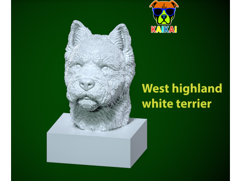 West highland white terrier Dog Bust model - statue - 3D print 3D Print Model