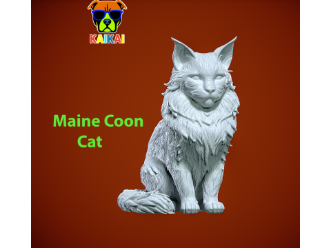 Maine Coon cat model - Maine cat statue - 3D print 3D Print Model