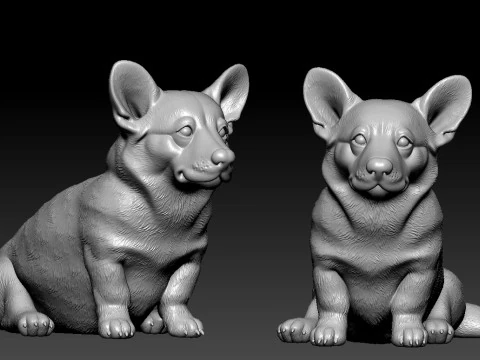Pembroke Welsh Corgi sitting13 - statue - 3D print 3D Print Model