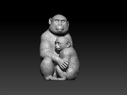 Monkey family model - monkey statue - 3D print 3D Print Model