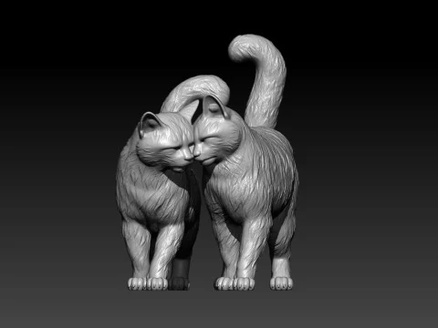 Two cats statue - cat model - statue - 3D print 3D Print Model
