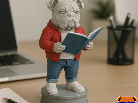 本を読む犬の都会的な雰囲気 3Dプリントモデル