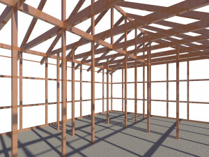 wooden house with ballon frame type structure 3D मॉडल