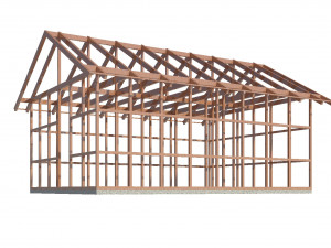 wooden house with ballon frame type structure 3D मॉडल
