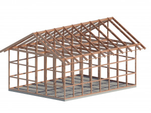wooden house with ballon frame type structure 3D मॉडल