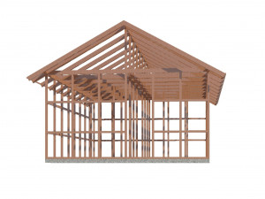 wooden house with ballon frame type structure 3D मॉडल