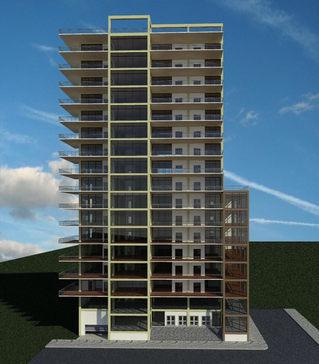 hotel with 18 floors 3D 模型 .c4d .max .obj .3ds .fbx .stl .blend 