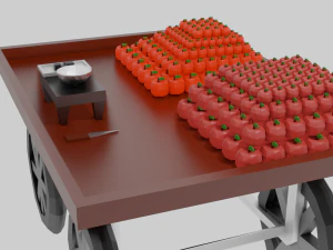 carrito de madera para frutas juego listo lowpoly Modelo 3D