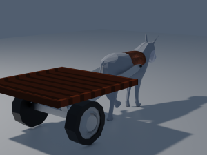 donkey cart low-poly game-ready animated riggied model 3D Model