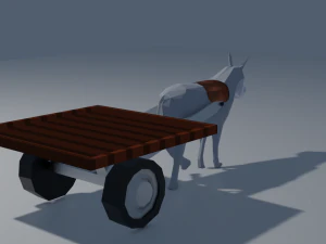 Animowany, gotowy do gry, animowany model w&oacute;zka z osłem, low-poly Model 3D