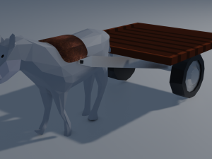 donkey cart low-poly game-ready animated riggied model Modèle 3D