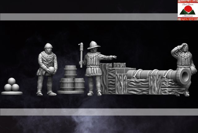 28mm medieval cannon and artillery crew 3d print model Modello di stampa 3D .c4d .max .obj .3ds .fbx .stl .blend 