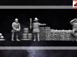Canh&atilde;o medieval de 28 mm e modelo de impress&atilde;o 3D da tripula&ccedil;&atilde;o de artilharia Modelo de Impressão 3D