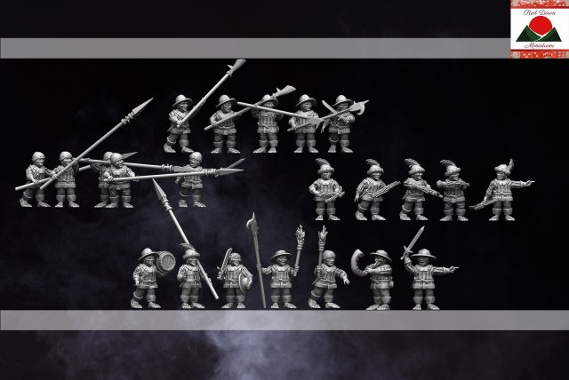 28mm halfling levy militia multi pose miniature and print supports added 3D Baskı Modeli .c4d .max .obj .3ds .fbx .stl .blend 