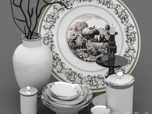 decorative set with a candlestick and a plate 3D 모델