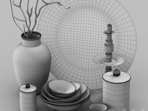 decorative set with a candlestick and a plate 3D Model