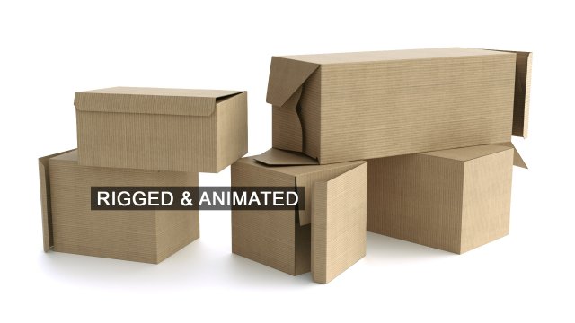 set of 5 cardboard boxes - rigged 3Dモデル .c4d .max .obj .3ds .fbx .stl .blend 