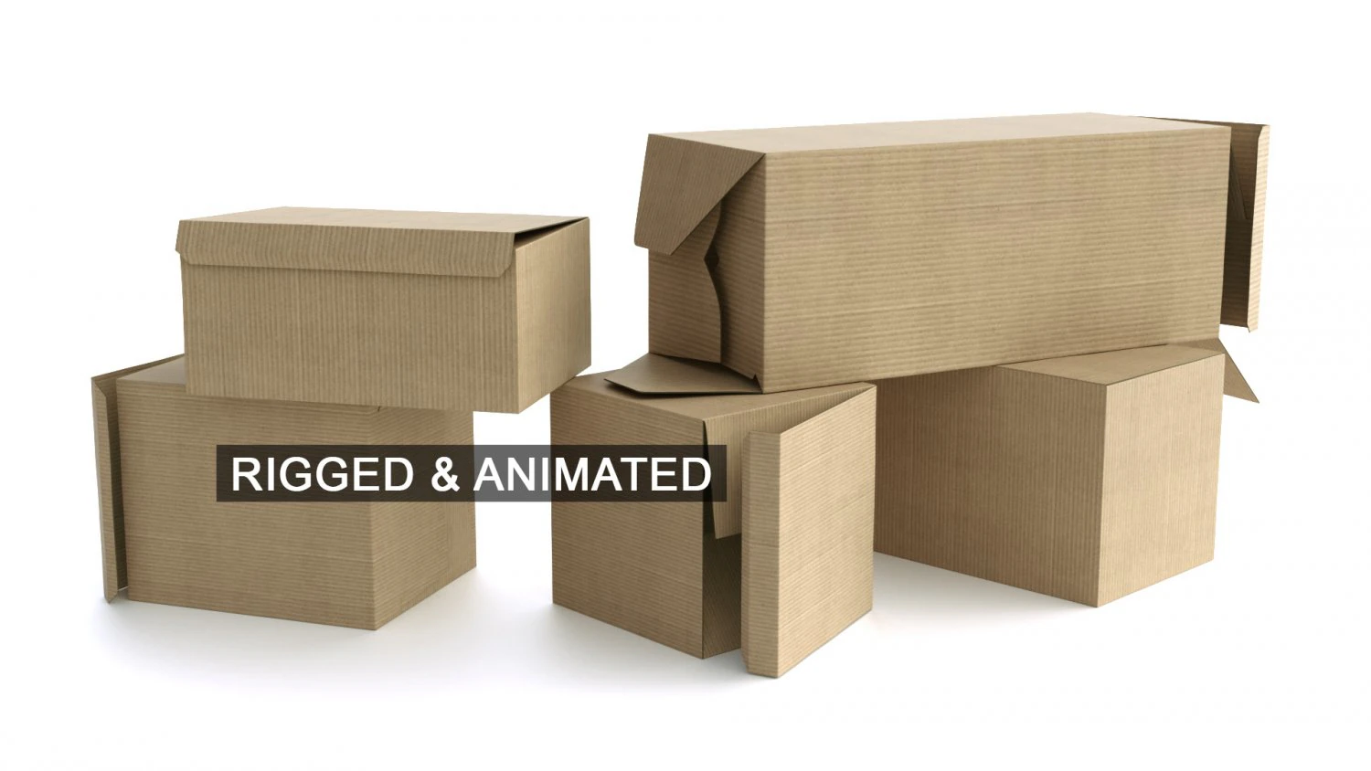 set of 5 cardboard boxes - rigged 3D Model .c4d .max .obj .3ds .fbx .stl .blend 