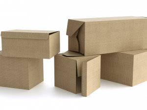 set of 5 cardboard boxes - rigged 3Dモデル