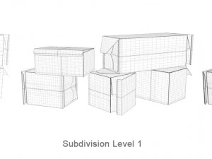 set of 5 cardboard boxes - rigged 3D Model