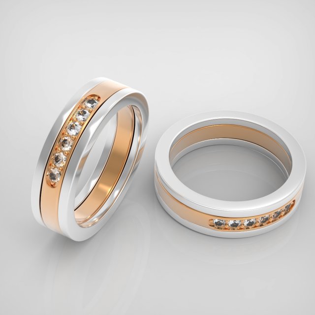 wedding ring two colors with stones 3D Модель .c4d .max .obj .3ds .fbx .stl .blend 
