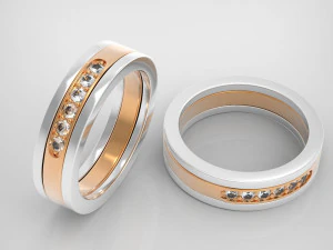 Ehering zweifarbig mit Steinen 3D Modell