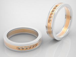 wedding ring two colors with stones 3D Модель